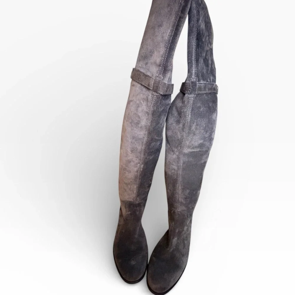 Via Uno Womens Grey Suede Buckle Strap Over The Knee Boots Size 6